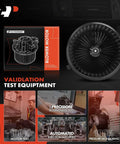 HVAC Heater Blower Motor With Fan Cage for 2007 Through 2014 Chevrolet Silverado Tahoe Suburban Avalanche GMC Sierra Yukon Cadillac Escalade Hummer Vehicles, Rock Solid OEM Style Replacement, Easy Install, Keeps Cabin Cozy, shown with packaging and validation test equipment visuals.