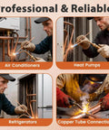 Pro Grade Silver Brazing Rods Set RIZENCE Fifteen Percent Silver AWS BCuP-5 Phos Copper Brazing Alloys for HVAC applications, focusing on use in air conditioners, heat pumps, refrigerators, copper tube connections.