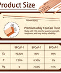 Diagram showing specifications of 50 Sticks BCuP-5 Brazing Rods With Fifteen Percent Silver For Phos Copper Welding 0.050 Inch Diameter By 10 Inch Length Industry Grade For HVAC Pros Air Conditioning Refrigeration Cold Storage Equipment. Includes alloy composition table and rod size illustration.