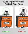 Must Have Resettable Fuse Kit For HVAC Systems with circuit tester showing 3 Amp unit, buttons indicating power on and off states.