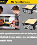 Resettable Fuse Kit For HVAC Circuit Breakers, 3A And 5A Dual Pack with testers shown in use on AC unit for electrical troubleshooting