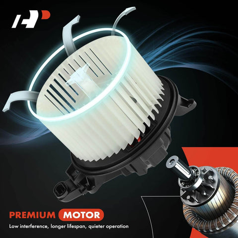 HVAC Heater Blower Motor With Fan Cage For Ford And Lincoln Vehicles Fits F-150 2009-2014, Expedition 2009-2017, Navigator 2009-2017 Plug And Play Direct Fit Replacement A-Premium, showing detailed fan cage and motor components.