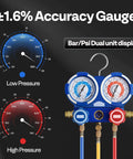 VIVOHOME 110V 1/4 HP 3.5 CFM Single Stage Rotary Vane HVAC Vacuum Pump and 3 Way AC Manifold Gauge Set showing accuracy gauge