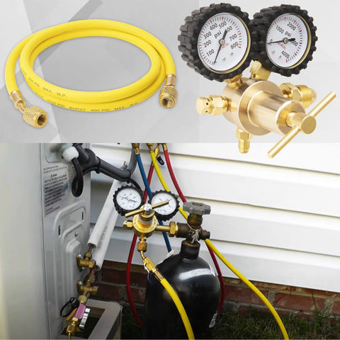 Nitrogen Regulator For HVAC With 60 Inch Hose Pro Grade Purging And Pressure Testing Tool 0-4000 PSI Inlet CGA580 One Fourth Inch Outlet For Leaks Detection Brazing And Soldering In Refrigeration Systems By KAKO