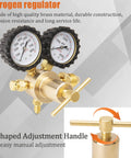 Nitrogen Regulator For HVAC With 60 Inch Hose Pro Grade Purging And Pressure Testing Tool shown with dual gauges and T-shaped handle