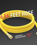Yellow 6.56 feet hose with 1/4 inch fittings for nitrogen regulator with hose for HVAC purging and inertization, adjustable 0 to 600 PSI