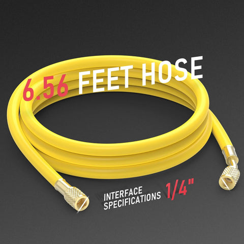 Yellow 6.56 feet hose with 1/4 inch fittings for nitrogen regulator with hose for HVAC purging and inertization, adjustable 0 to 600 PSI