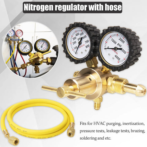 Nitrogen Regulator For HVAC With 60 Inch Hose Pro Grade Purging And Pressure Testing Tool 0-4000 PSI Inlet CGA580 One Fourth Inch