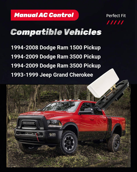 HVAC Blower Motor Resistor For Dodge Ram 1500 2500 3500 And Jeep Grand Cherokee 1993-2009 Replacement Part Compatible With OEM 973-020 68004241AA 5012212AA 4720 Fits All Climate Control Speeds with image of product and compatible vehicles list.