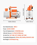Pro Grade Two Stage Rotary Vane HVAC Vacuum Pump 3/4 HP with oil, compatible with R134A R22 R410A R1234YF R32, side and front view