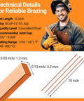 Technician holding BCuP-5 15% Silver Brazing Rods, 0.050 x 1/8 x 10 Inches, Phosphor Copper Alloy for industrial welding.