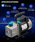 Pro Grade HVAC Vacuum Pump For Auto And Home Use, 3.5 CFM, 1/4 HP Single Stage, Oil Included, Deep Vacuum To 37.5 Microns, specifications