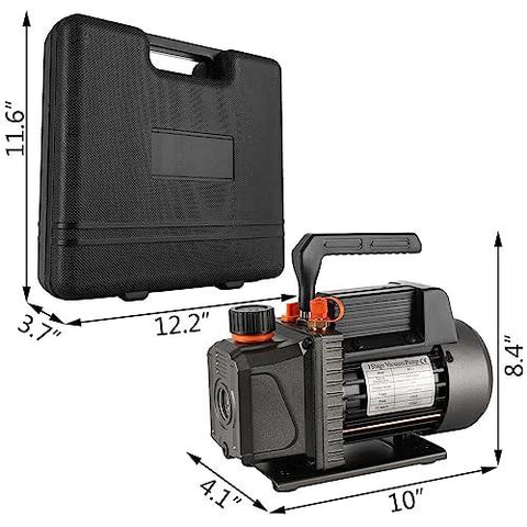 Pro Grade 3.5 CFM Single Stage Vacuum Pump For HVAC Systems With One Quarter HP Motor shown with carrying case