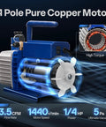 Easy DIY HVAC Vacuum Pump Kit 110V One Quarter HP 3.5 CFM Single Stage Rotary Vane With R134a Manifold Gauge Set, Blue, front view