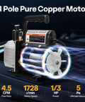 Pro Grade 4.5 CFM HVAC Vacuum Pump For R134a R12 R22 R410a Systems, showcasing copper motor and specifications