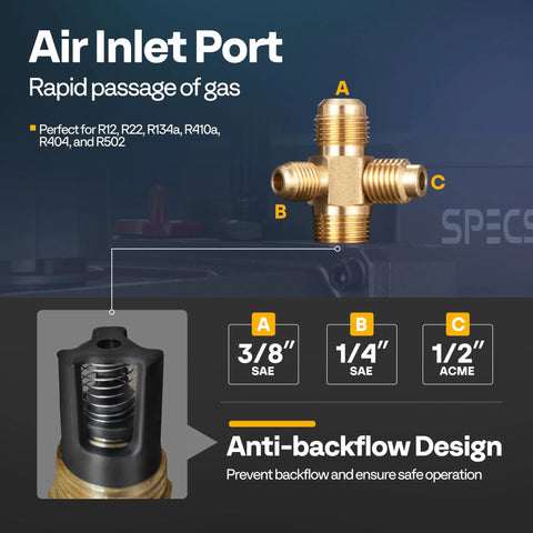 Air inlet port with anti-backflow design for Dual Stage 110V 1 HP HVAC Vacuum Pump With 9.6 CFM Flow.