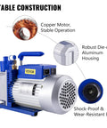 12 CFM 1 HP Double Stage HVAC Vacuum Pump For Auto Repair 110V By VEVOR, showcasing robust die-cast aluminum housing and copper motor