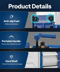 Product features of Beefy 1.5 HP Two Stage HVAC Vacuum Pump Delivers 14.4 CFM For R134a R12 R22 R410a Systems, including anti-slip feet and portable handle.