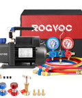 Rugged 3.5 CFM Single Stage Rotary Vane Vacuum Pump With Manifold Gauge Set For HVAC Systems, 110V 60Hz, 1/4 HP, carry bag included