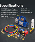Specifications of Upgraded 4CFM One Third HP HVAC Vacuum Pump With 4 Way Manifold Gauge Set Leak Detector 5ft Hoses