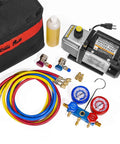 Beefy 3 CFM One Quarter Horsepower HVAC Vacuum Pump For AC Refrigeration With R134a R12 R22 R410a Compatibility includes accessories kit