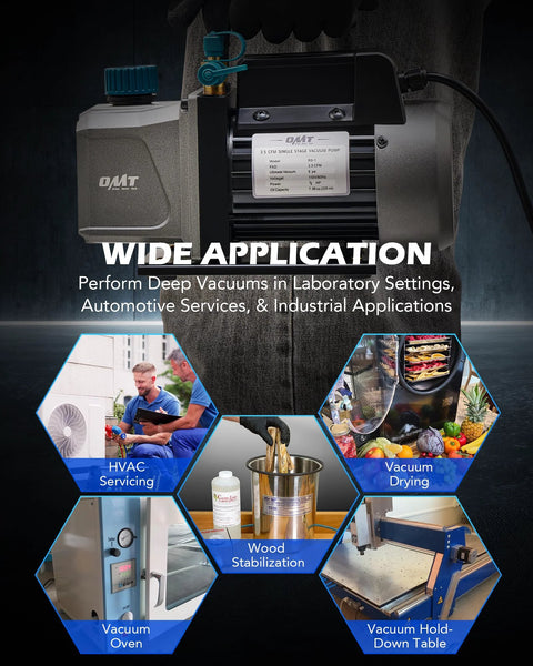 Pro Grade HVAC Vacuum Pump For Auto And Home Use, 3.5 CFM, 1/4 HP Single Stage, oil included, wide application features