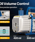 Efficient 110V One Half HP HVAC Vacuum Pump Kit With Oil Volume Control, showing oil filling port and scale mark for precise operation.