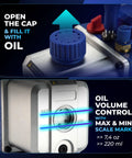 Powerful 4 CFM HVAC Vacuum Pump With Dual Inlet Ports For Auto AC Systems showing oil fill cap and volume control gauge.