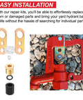 C1000 Hydrant Parts Kit For Merrill Yard Hydrant Repair Head Assembly Series Water Hydrant Faucet Repair Kit With O Ring Packing Nut Plunger Draw Straps Pivot Connector Nuts displayed on gravel
