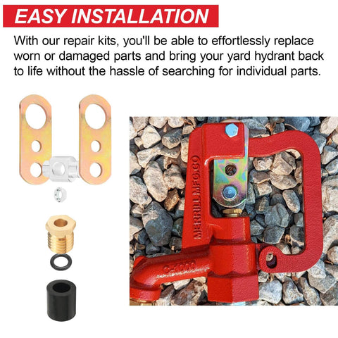 C1000 Hydrant Parts Kit For Merrill Yard Hydrant Repair Head Assembly Series Water Hydrant Faucet Repair Kit With O Ring Packing Nut Plunger Draw Straps Pivot Connector Nuts displayed on gravel