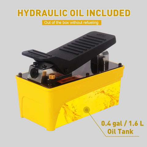 HYDRAULIC PRO 10,000 PSI Air Hydraulic Pump, 1.6L Reservoir, NPT 3/8" Oil Outlet, NPT 1/4" Inlet, Yellow with Foot Pedal