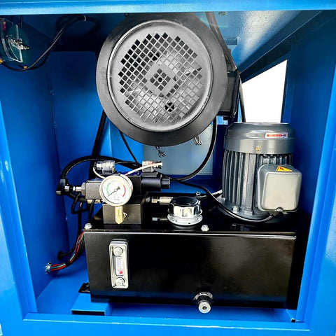 Inside view of 7HP Programmable Electric Hydraulic Tube And Pipe Bender With 3 Inch And 2-3/8 Inch Dies Included PLC Controlled Machine