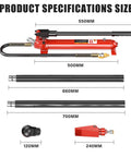 Pro Grade 12 Ton Hydraulic Body Repair Kit With Portable Floor Jack Ram Pump Set showing specifications and components