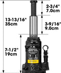 Beefy 12 Ton Hydraulic Bottle Jack For Cars And SUVs With 24,000 Lbs Lift, 7.5 To 13.8 Inch Lift Range, Serrated Saddle, Black Finish