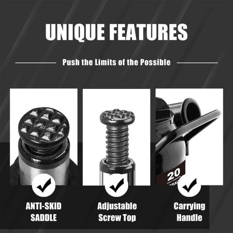 Unique features of Heavy Duty 20 Ton Hydraulic Bottle Jack Low Profile Stubby Lift for Auto Repair and Home Garage Use 40,000 Lbs Capacity