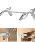 Hydraulic Buffer Cabinet Door Hinges Adjustable Mounting Hinges, Pneumatic Arm Kitchen Mechanism, silver lift-up stay in action.