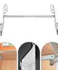 Hydraulic Buffer Cabinet Door Hinges Adjustable Mounting Hinges with pneumatic arm, shown installed in a kitchen cabinet.