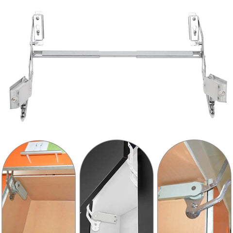 Hydraulic Buffer Cabinet Door Hinges Adjustable Mounting Hinges with pneumatic arm, shown installed in a kitchen cabinet.