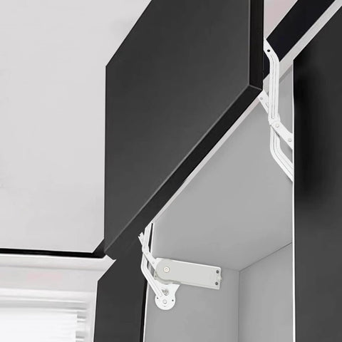 Hydraulic Buffer Cabinet Door Hinges Adjustable Mounting Hinges, Pneumatic Arm Kitchen Mechanism Hinges on black cabinet