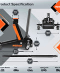 Beast Mode 3 Ton Floor Jack For Cars, Trucks And SUVs, Hydraulic Quick Lift With Single Piston Pump, 5.5 To 18.5 Inch Lift Range, Durable Steel Construction, AV Steel displayed with specifications and measurements.