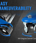 Low Profile 2.5 Ton Hydraulic Floor Car Jack For Cars And SUVs With Lifting Range From 3.35 Inches To 14.57 Inches Built In Heavy Duty Steel For Home Garage Shop Use Blue By Tonda showing 360-degree swivel casters for easy maneuverability.