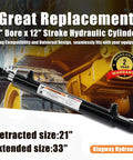 Heavy Duty Double Acting Hydraulic Cylinder For Tractor And Loader And Ag Equipment 1.5 Inch Bore 12 Inch Stroke 0.75 Inch Pin Holes SAE 6 Ports 3500 PSI Welded Replacement Cylinder By Kingway
