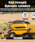 Cross Tube Double Acting Hydraulic Cylinder With 1.5 Inch Bore And 16 Inch Stroke For Heavy Duty Use 3500 PSI 5300 Lb Load Capacity SAE 6 Ports Three Quarter Inch Pin Holes on display with agricultural equipment in the background.