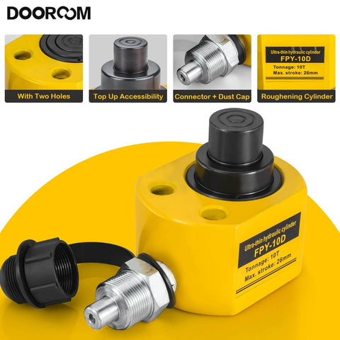 10 Ton Beefy Hydraulic Cylinder With 1.0 Inch Stroke Porta Power Ram For Heavy Lifting And Pressing, Yellow Finish, close-up