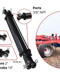 Workhorse Double Acting Tie Rod Hydraulic Cylinder For Agriculture, 2 Inch Bore 10 Inch Stroke with 3/8 Inch NPT Ports
