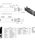 Technical diagram and specifications of Hydraulic Cylinder with 3-inch Bore and 12-inch Stroke, showing components and details.