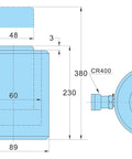 Technical drawing of Workhorse 20 Ton Hydraulic Cylinder Ram Single Acting With 6 Inch Stroke 10,000 PSI Max Three Eighth Inch NPT Quick Coupler.