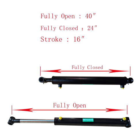 Double Acting Universal Hydraulic Cylinder, 2900-3600 PSI, Chrome Plated Piston Rod, Stroke 16", Fully Open and Closed view