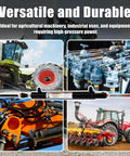 Heavy Duty Double Acting Hydraulic Cylinder For Tractor And Loader And Ag Equipment 1.5 Inch Bore 12 Inch Stroke 0.75 Inch Pin Holes SAE 6 Ports 3500 PSI Welded Replacement Cylinder By Kingway shown with tractors and machinery.