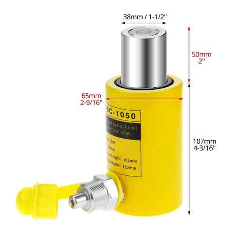 Hydraulic Cylinder Jack 10 Ton Porta Power Kit With 2 Inch Stroke Heavy Duty Single Acting Ram shown with measurements